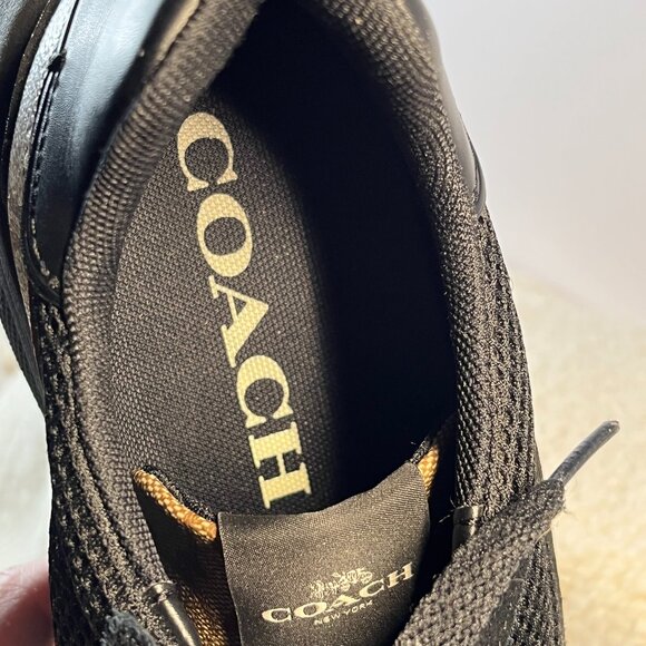 Coach Men's Tech Runner Sneakers FG4591 Size 10D | Signature Black Mesh & Tan - Picture 7 of 16